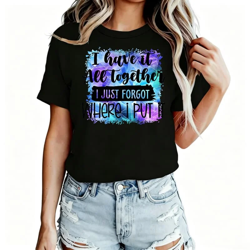 I Just Forgot Where I Put It Patches Pattern Women's T-Shirt 100% Cotton Funny Graphic Short Sleeve Tee Novelty Shirt Casual Crew Neck Top S-5Xl