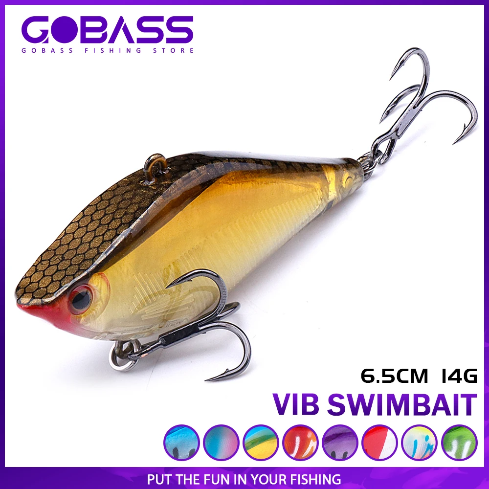 GOBASS Sinking Wobbler Lipless Crankbait Rattling VIB Fishing Lure 65mm 14g Hard Artificail Bait Vibe Vibration Winter Tackle