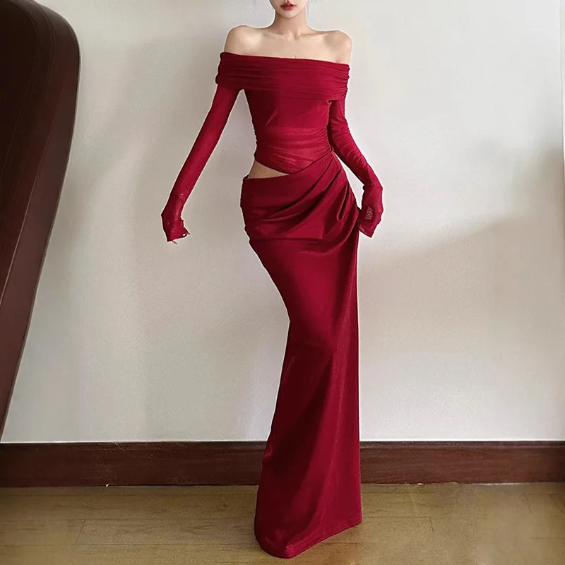 2025 Sommer Neue Damen Stil Sexy One Shoulder Mesh Transparent Langes Kleid