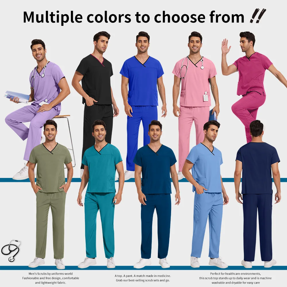 ชุดยูนิฟอร์มพยาบาล คอวี แขนสั้น เสื้อ กางเกง ชุดสครับ สำหรับผู้ชาย ชุดแพทย์ ชุดพยาบาล ชุดทันตแพทย์ ชุดพนักงานโรงพยาบาลสัตว์ ชุดแพทย์