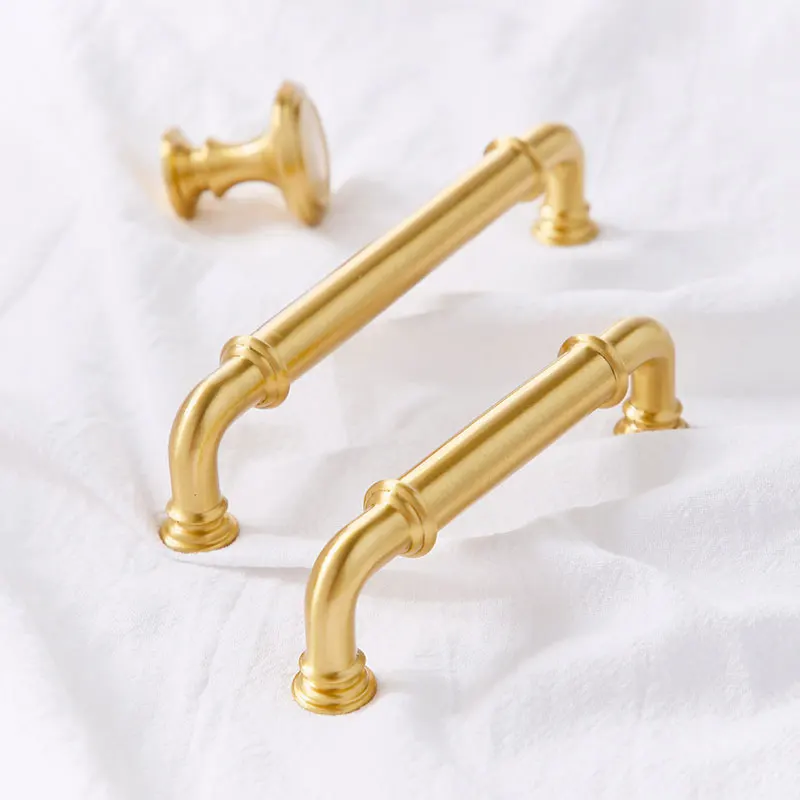 Bright Gold Cabinet Handles Solid Brass Kitchen Cupboard Door Knobs Wardrobe Pulls Drawer knob Light Luxury Furniture Hardware