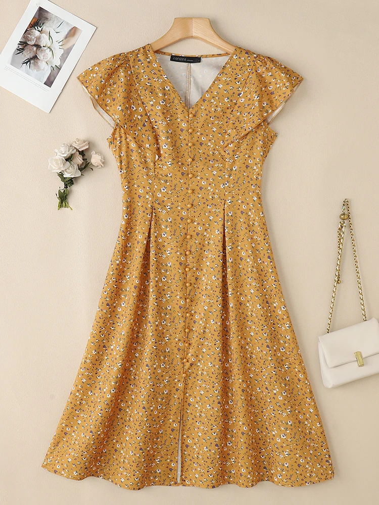 Frauen Sommer Kleid ZANZEA Bohemian Floral Bedruckte Sommerkleid Mode Elegante V-ausschnitt Kurzarm Party Vestidos Urlaub Kleider