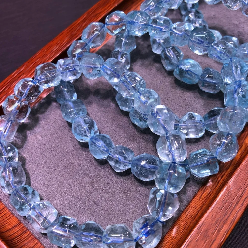 Natural Blue Topaz Freeform Beads Bracelet Crystal Stretch Healing Fashion Polychrome Gemstone Birthday Present 1PCS
