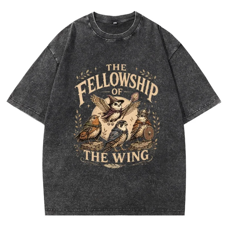 The Fellowship of The Wing Graphic T Shirts Oversized Funny Birds Humor Printed Casual Tshirts Cotton Vintage Washed Short