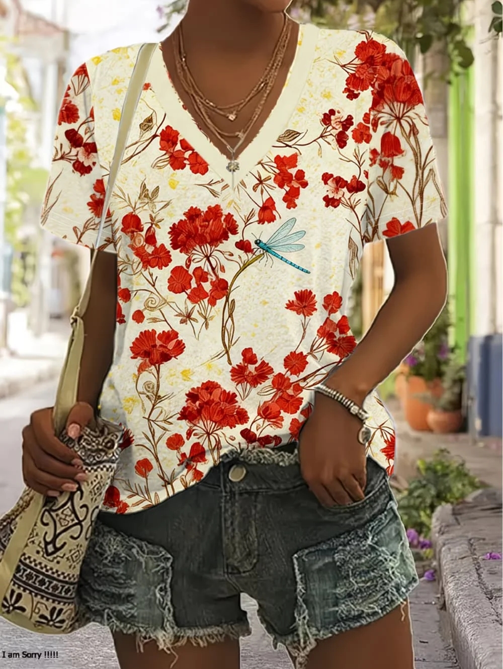 Summer Women's T Shirt Floral Graphic Vintage Tropical Hawaiian Short Sleeve V-Neck Regular Tops Oversized Harajuku Y2k Clothing