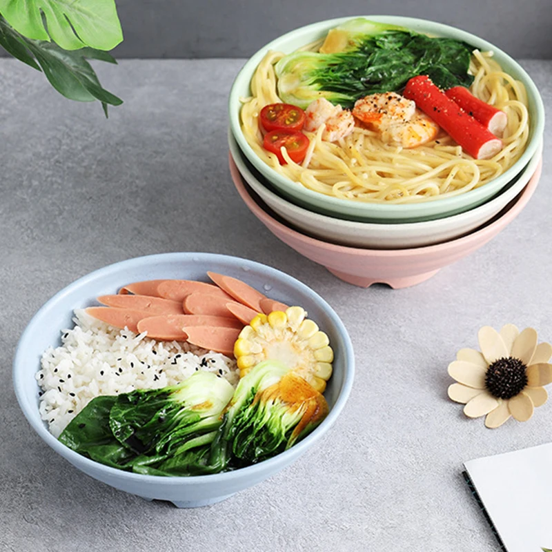 

4 Pcs 7 Inch Noodle Bowl Large Ramen Bowl Plastic Wheat Straw Color Soup Bowls Japanese Rice Bowl Household Tableware CN(Origin)