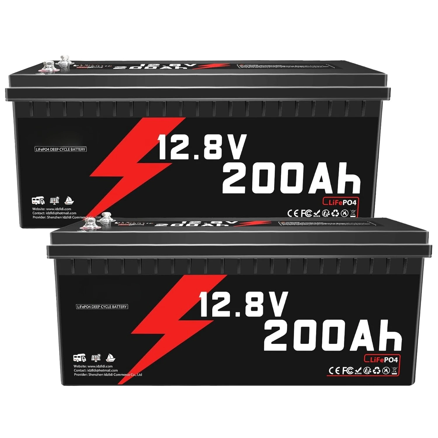 

2 Pack 12V 200AH LiFePO4 Lithium Battery with Built-in 200A BMS 2560W Load Power 15000 Deep Cycles Low Temp, Customized