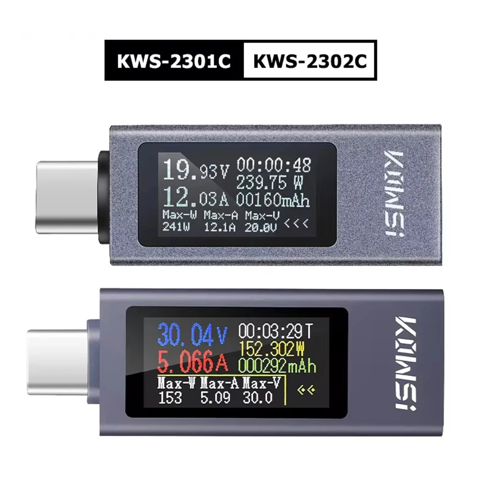 KWS-2302C Type-C Current Voltage Power Meter Bidirectional Current Tester Cell Phone Charging Tester DC 4~30V 0~12A Voltmeter