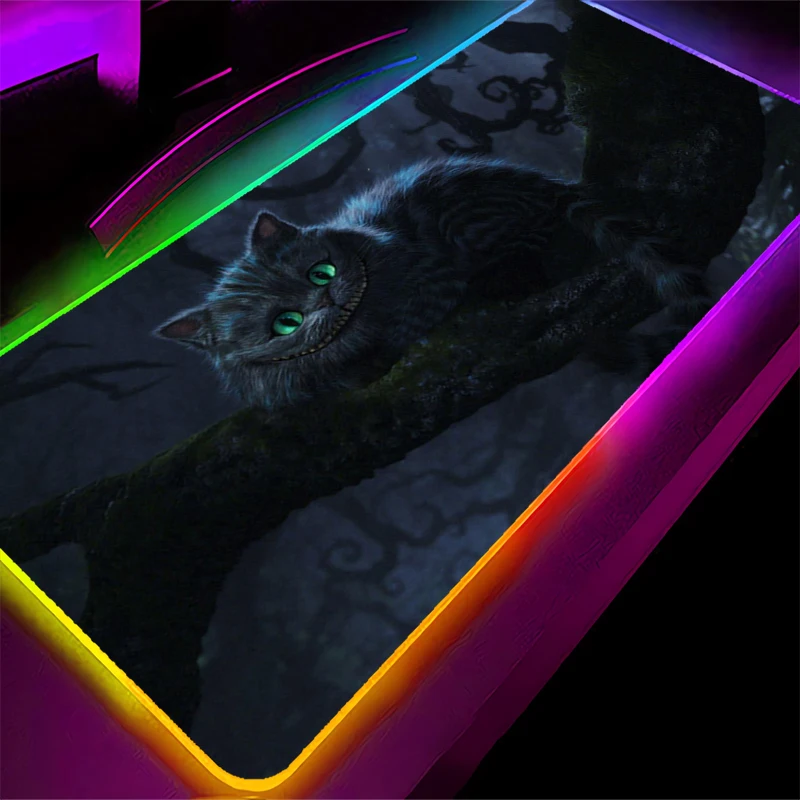 Anime RGB Pad Mouse Backlight HD Print Computer Gamer Locking Edge LED Mousepad A-Alices in Wonderland Keyboard PC Mice Mats Pad
