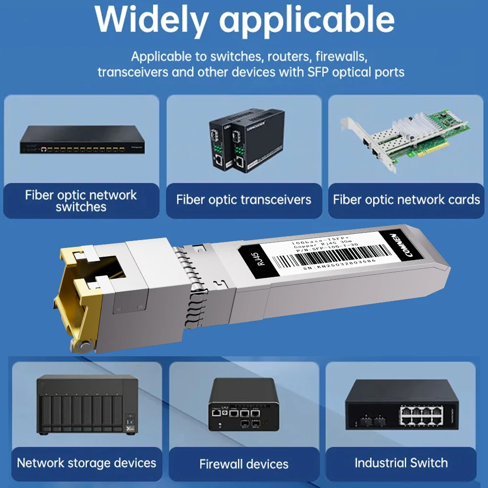 COMNEN 10G/2,5/1,25G GBASE-T SFP+ zu RJ45 CAT.6a Transceiver Modul Auto-Negotiation Ethernet Modul SFP+ Kupfer Kabel Adapter