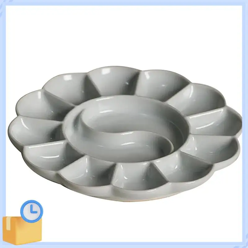 

Popular Handmade Celadon Palette Plum Blossom-Shaped Watercolor Paint Tray Ru Kiln Plate And Pen Holder