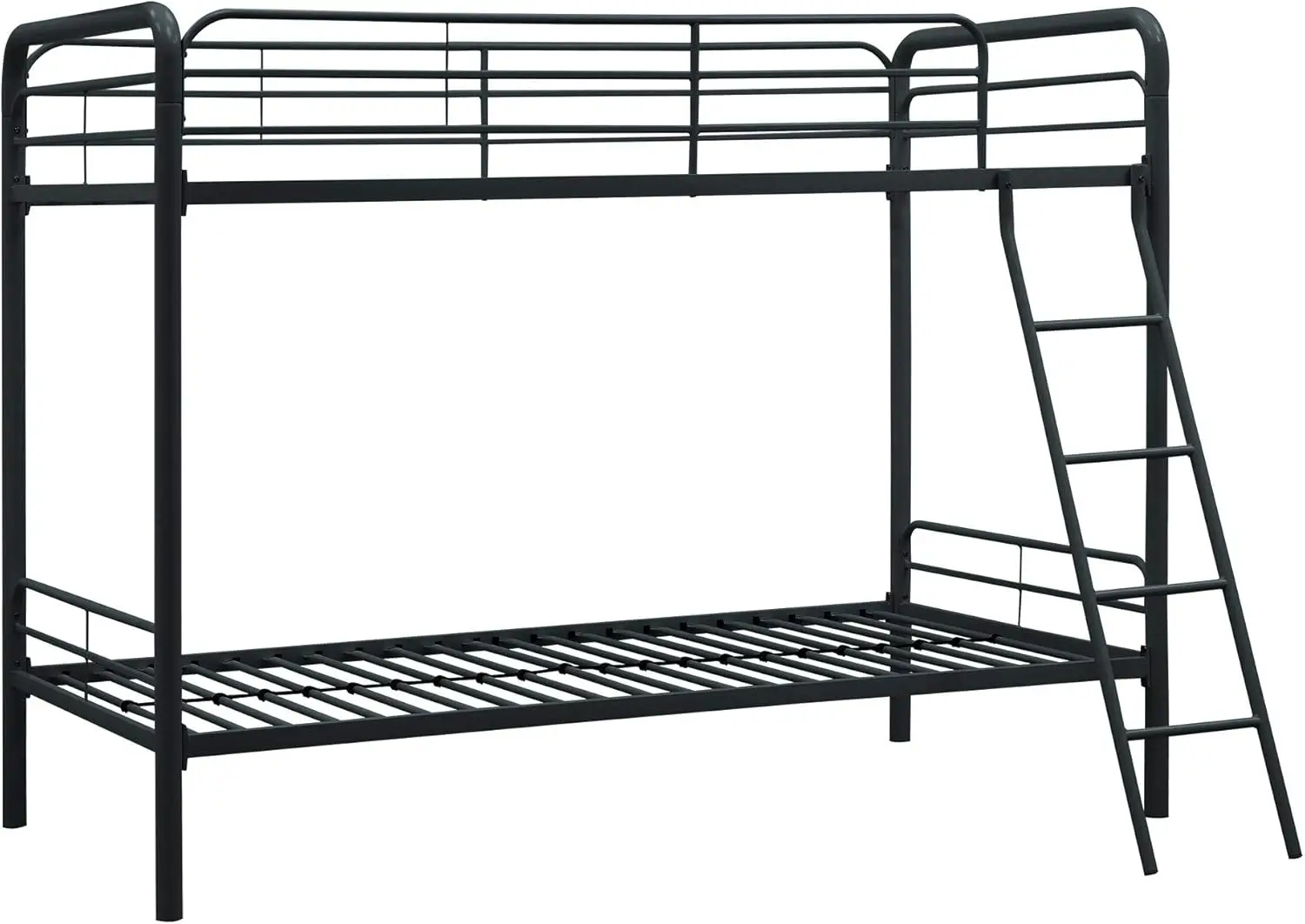 

Dusty Metal Bunk Bed Frame for Kids, Teens, and Adults, With Angled Ladder, High Full Length Guardrail, Smooth Rounded Edges