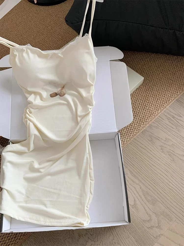 Csola Fena de Desenho Animado de Urso, Tamanho ande, com Alças e Renda, Roupa de Dormir para Casa, Vestido de Cri...