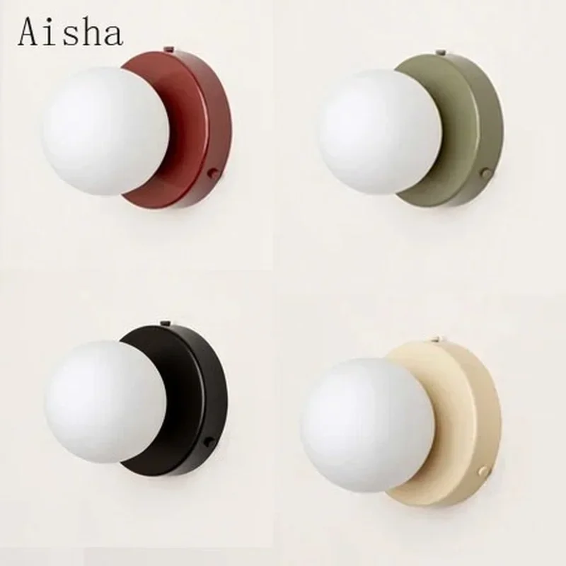 

Creative Macaron Wall Lamp 10/12cm Mini Glass Wall Sconce for Balcony Bedroom Bedside Corridor Porch Decorative Light Fixture