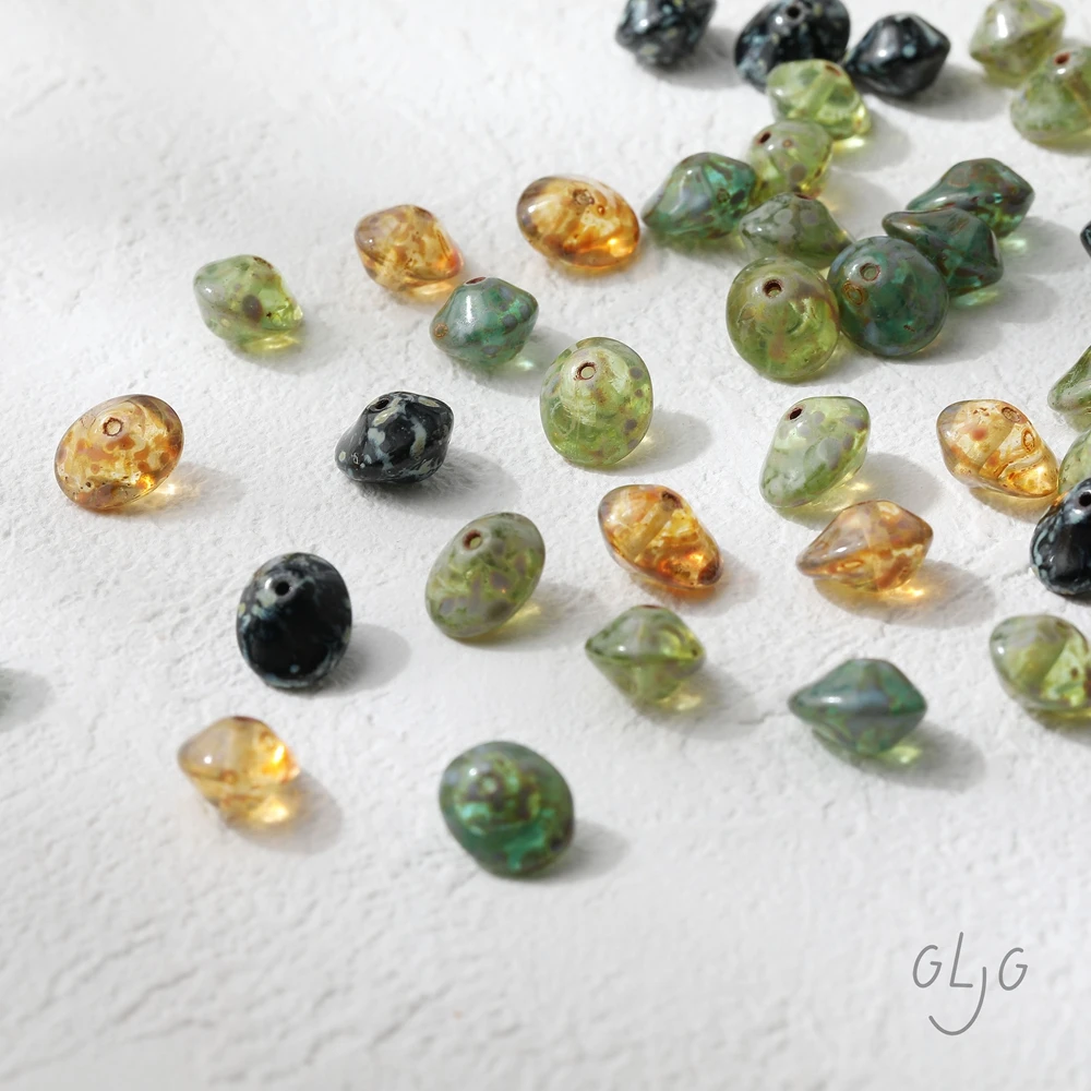 10PCS Czech Flat Oval Oil Painting Garden Color Transparent Beads Jewelry DIY Making Supplies Handmade Material Accessories