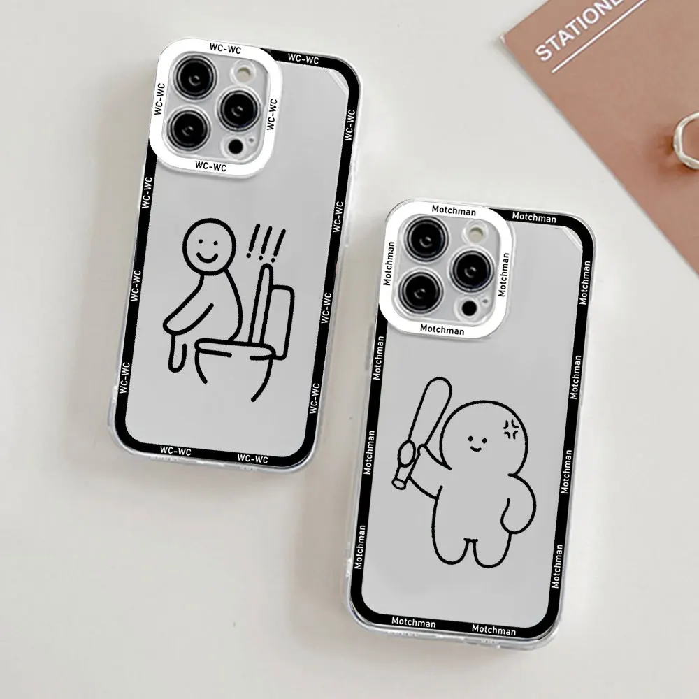 Funny Matchstick Men Clear Couple Phone Case For IPhone 15 14 13 12 11 Pro XS Max Mini XR X 7 8Plus SE2 Thin Paired Cover Fundas