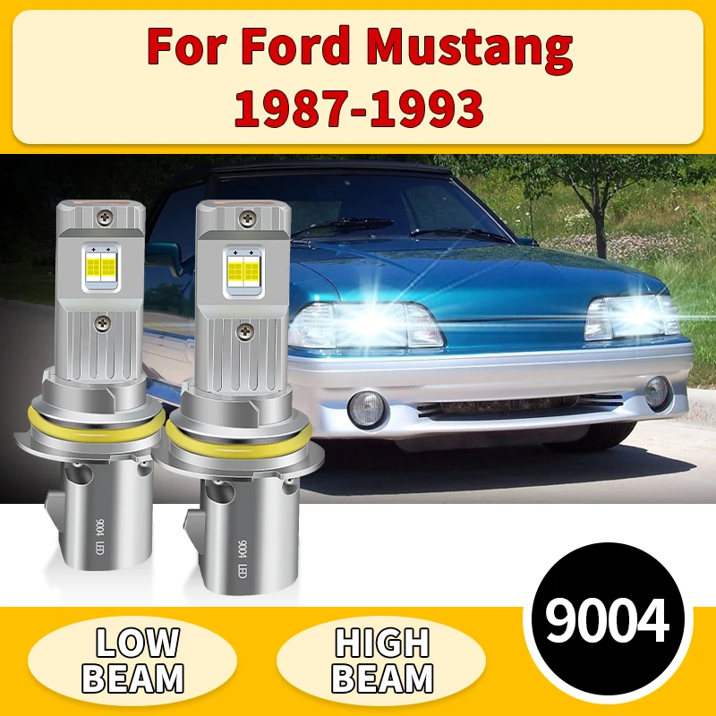 

2PCS 9004 HB1 LED Headlight Bulbs White High Low Beam Plug & Play 12V Auto Canbus with Fan For Ford Mustang 1987-1993