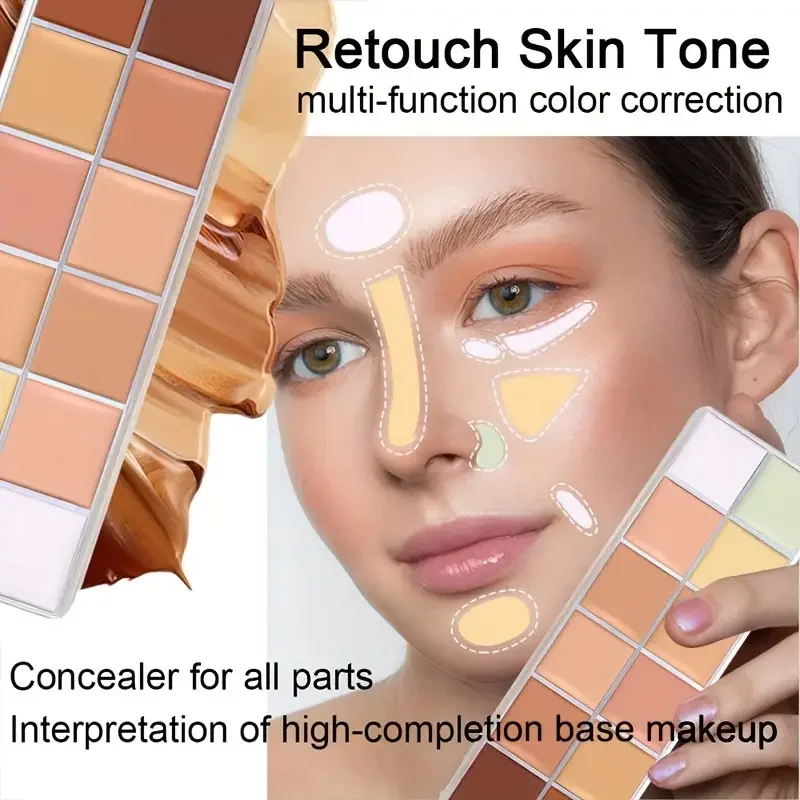 12색 컨실러 팔레트+컨실러 브러쉬, 누드 컨투어 크림은 문신 다크서클을 커버합니다. 페이스 파운데이션 보습 비점착성