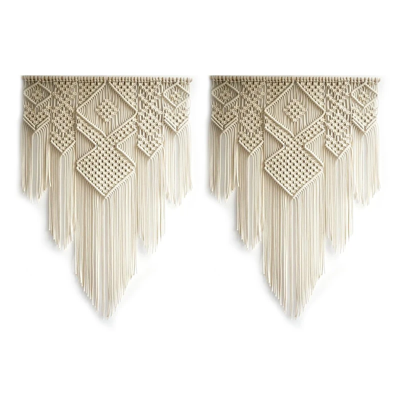 

2X Macrame Bohemian Tapestry Wall Hanging Chic Geometric Art Handicrafts Woven Tapestry For Home Living Room Decoration