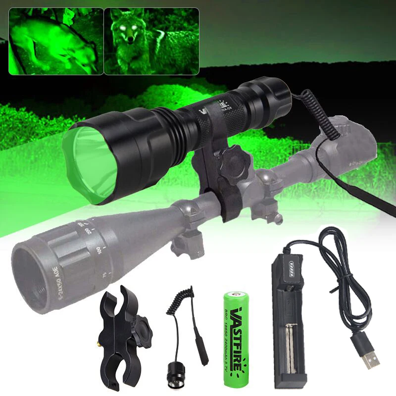 Imagem -03 - Tactical Hunting Rifle Lanterna com Interruptor de Pressão Lanterna Led Rail Âmbito Mount Carregador Usb 18650 Branco Verde Vermelho c8