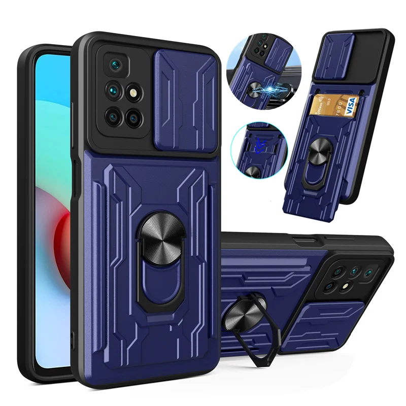 Shockproof Armor Case For Xiaomi Redmi 10 10C Note 11 11S 9 Mi 11T 12 POCO X3 X4 M4 Pro F3 F4 GT Magnetic Holder Card Slot Cover