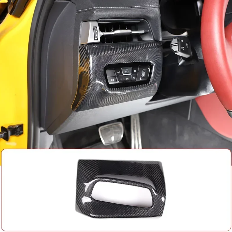 For TOYOTA GR Supra A90 A91 Real Dry Carbon Fiber 19-2023 Headlight Switch Button Decorative Cover Sticker Interior Accessories