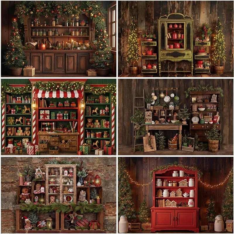 LS Christmas Kitchen Backdrops Child Baby Photo Props Adult Kids Decors Xmas Family Portrait Photography Studio Backgrounds