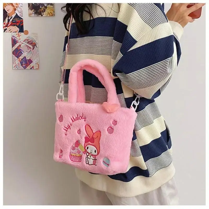 Hello Kitty urocza torba kobiety pluszowa torba na ramię Kuromi Cinnamoroll melodia torebki Sanrio Kawaii Mini dla dzieci CartoonBag prezenty