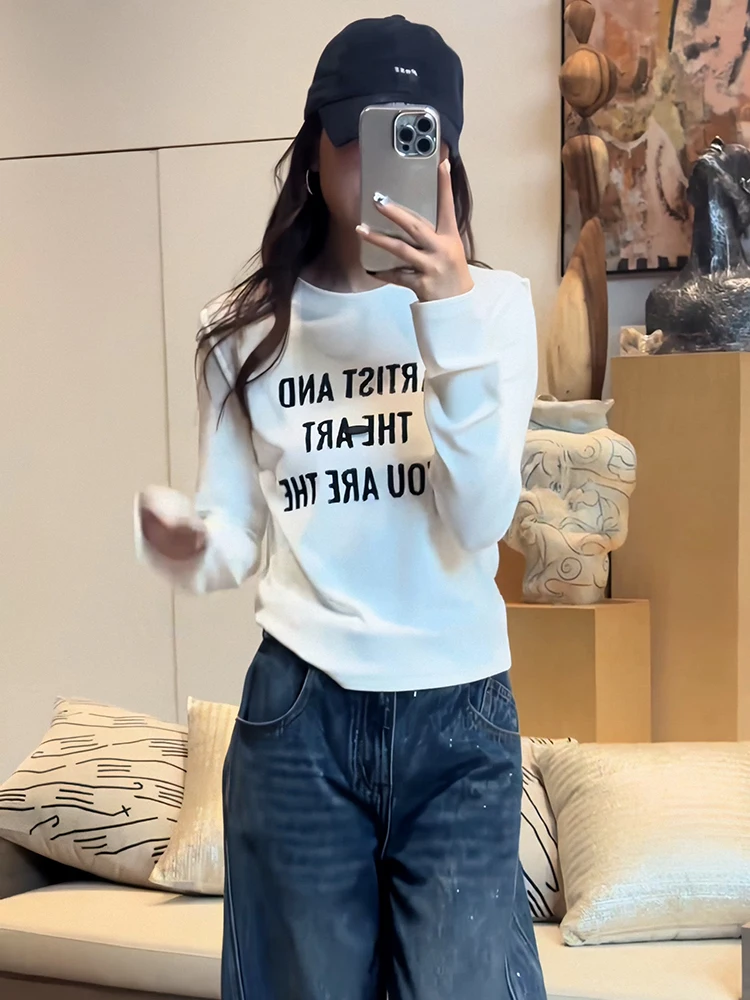 한국 슬림핏 다용도 캐주얼 롱 슬리브 티셔츠 여성용 신상 여름 자외선 차단 탑 면 폴리에스터 혼방