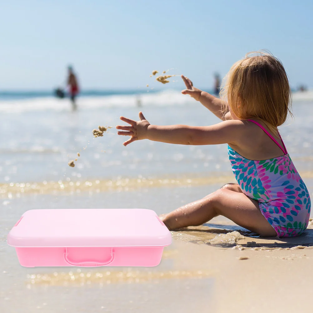 2 Pcs Beach Toys Kids Sand Table Storage Box Handheld Sandbox Tray Large Plaything Pink Child