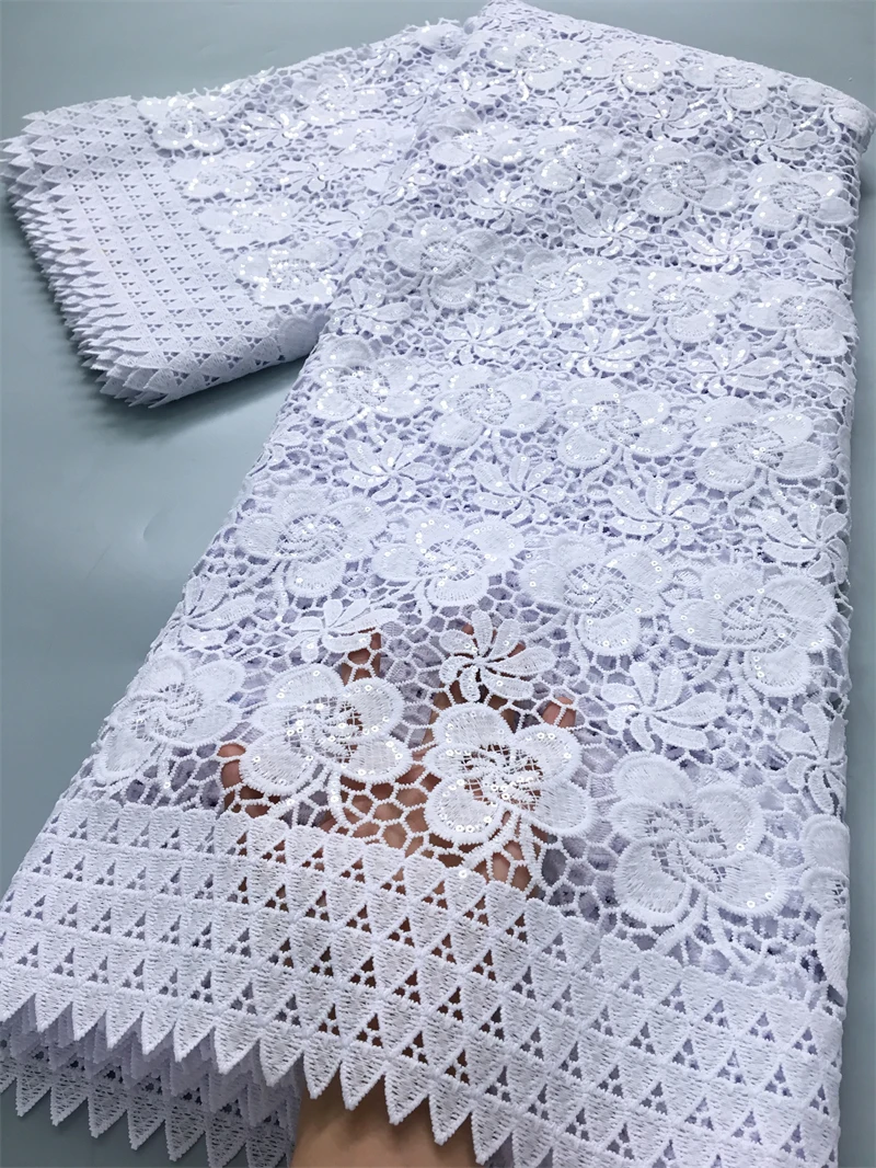 Tissu africain en dentelle Guipure blanche, tissu à paillettes Soluble dans l'eau de haute qualité brodé pour robes de femmes, 2.5yards4025