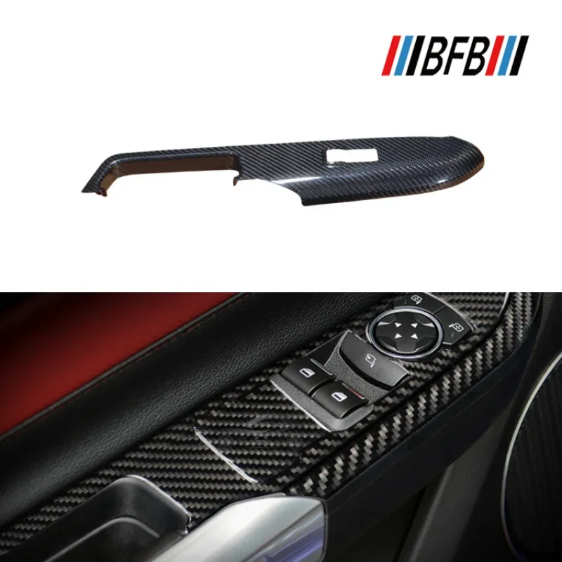 For Ford Mustang Dry carbon fiber 2024+ left right door lift window button handle panel decorative shell cover frame interior