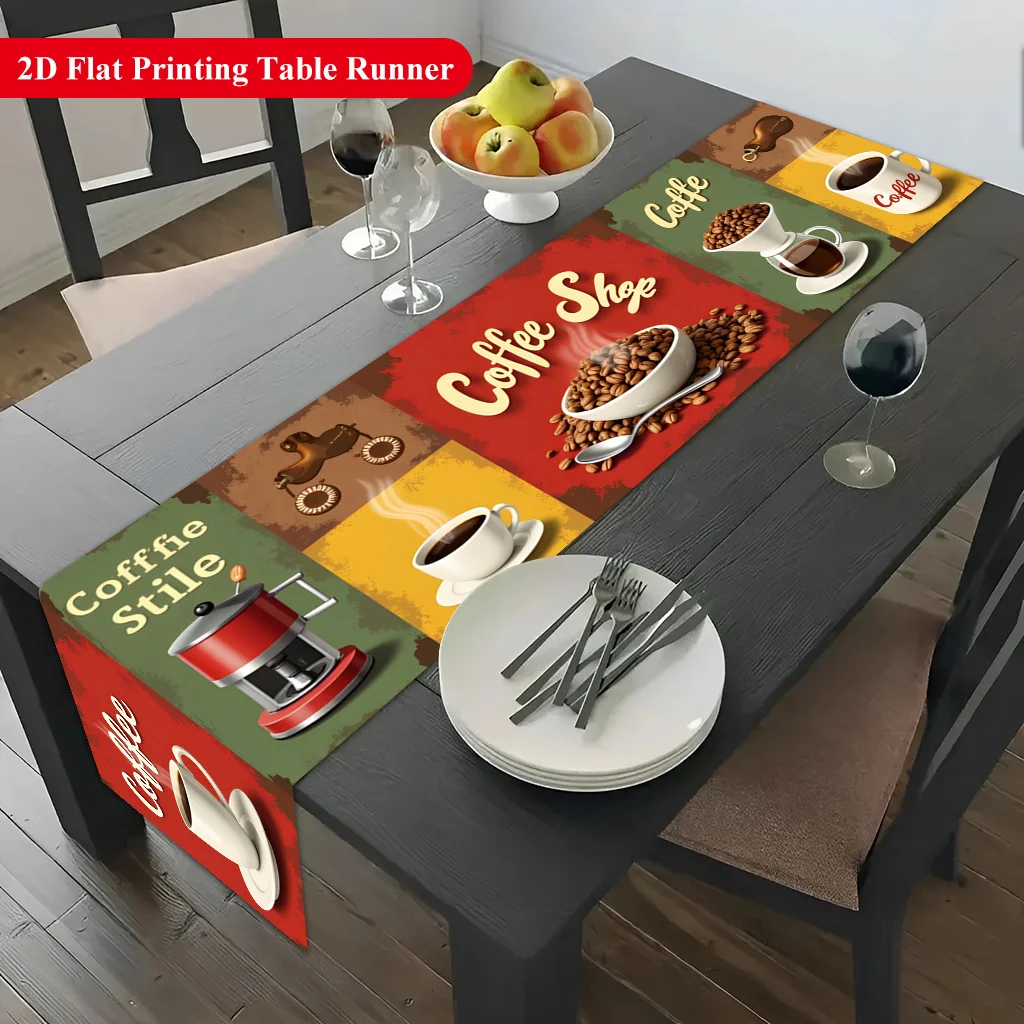 1 Piece of Multi-Style Coffee Display Table Runner, Suitable for Farmhouse, Indoor, Kitchen, Celebrations, Table Decoration, Restaurant and Banquet Decoration Supplies