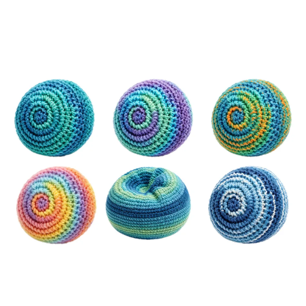 6pcs Hand-Made Knitted Footbags Set Multicolored Geometric Pattern Hacky Footbag Juggling Balls For Boost Balance Coordination