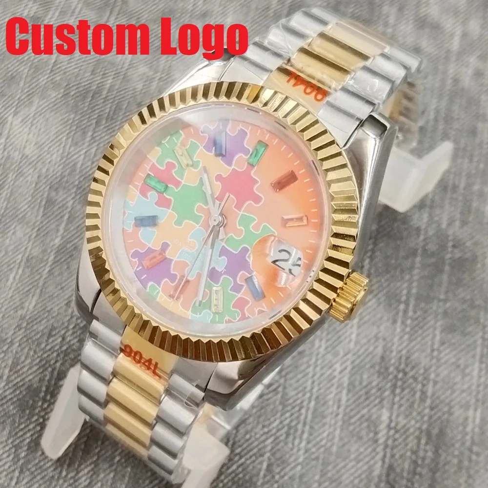 

39MM DEBERT Luxury Men Automatic movement watch gold strap Sapphire crystal orange dial stainless steel watch