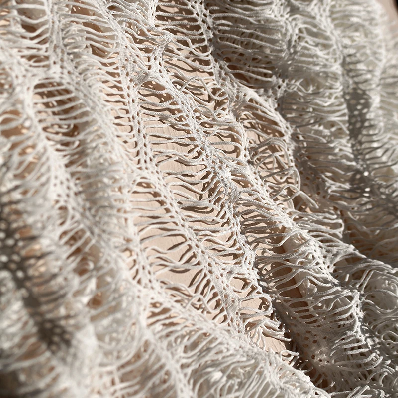 

Distressed Cutout Linear Knit White Stretch Fishnet Fabric Modified DIY Decorative Clothing Designer Stretchable Fashion Fabric