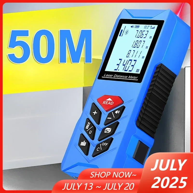 

50M Laser Distance Meter with 1m Steel Tape LCD Digital High-Precision Rangefinder With Distance/Area/Volume/Self-calibration