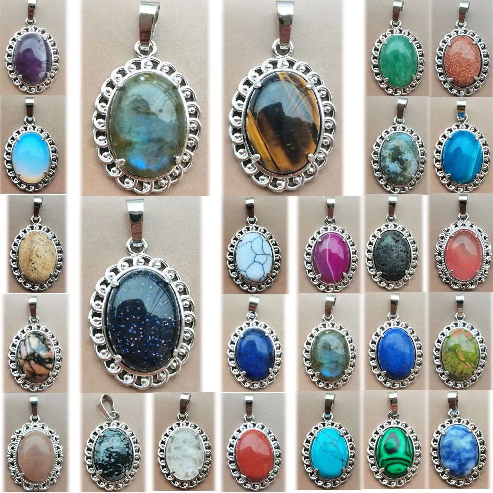 Aventurine Labradorite Jaspe Crystal Sodalite Goldstone Howlite Malachite Lapis Lazuli Tiger Eye Oval Pendant Bead WB1161
