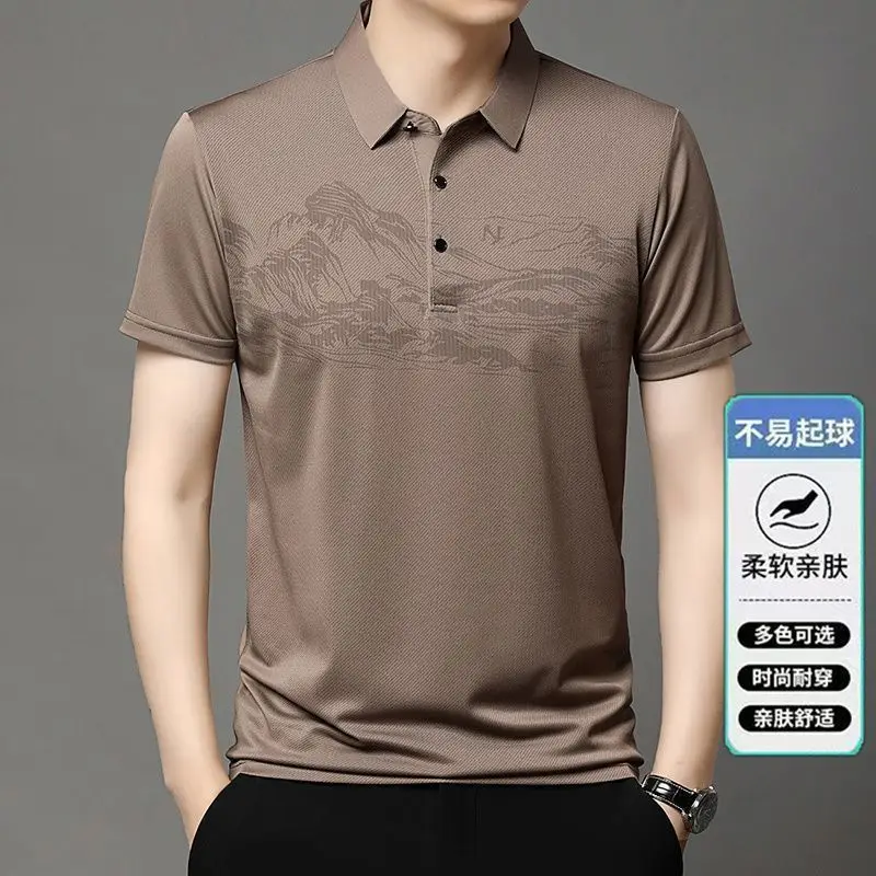 Summer Ice Silk Men's Short Sleeved T-shirt High End Middle-aged Dad's Lapel POLO Shirt