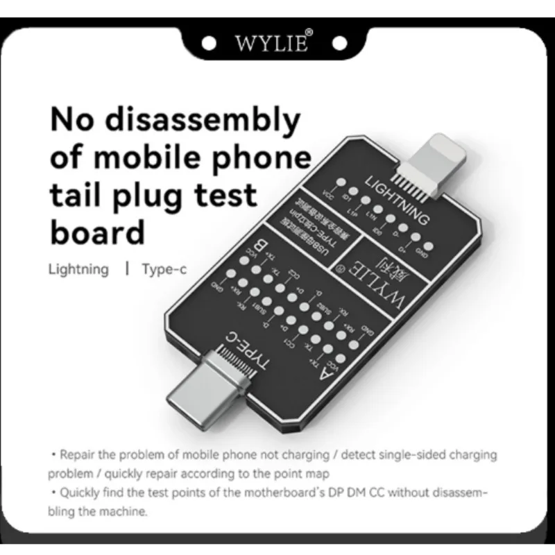 WYLIE Type-C to Lightning Tail Plug Test Board DNDP Detection Charging Adapter for iPhone Lightning Port Repair Diagnostic Tools