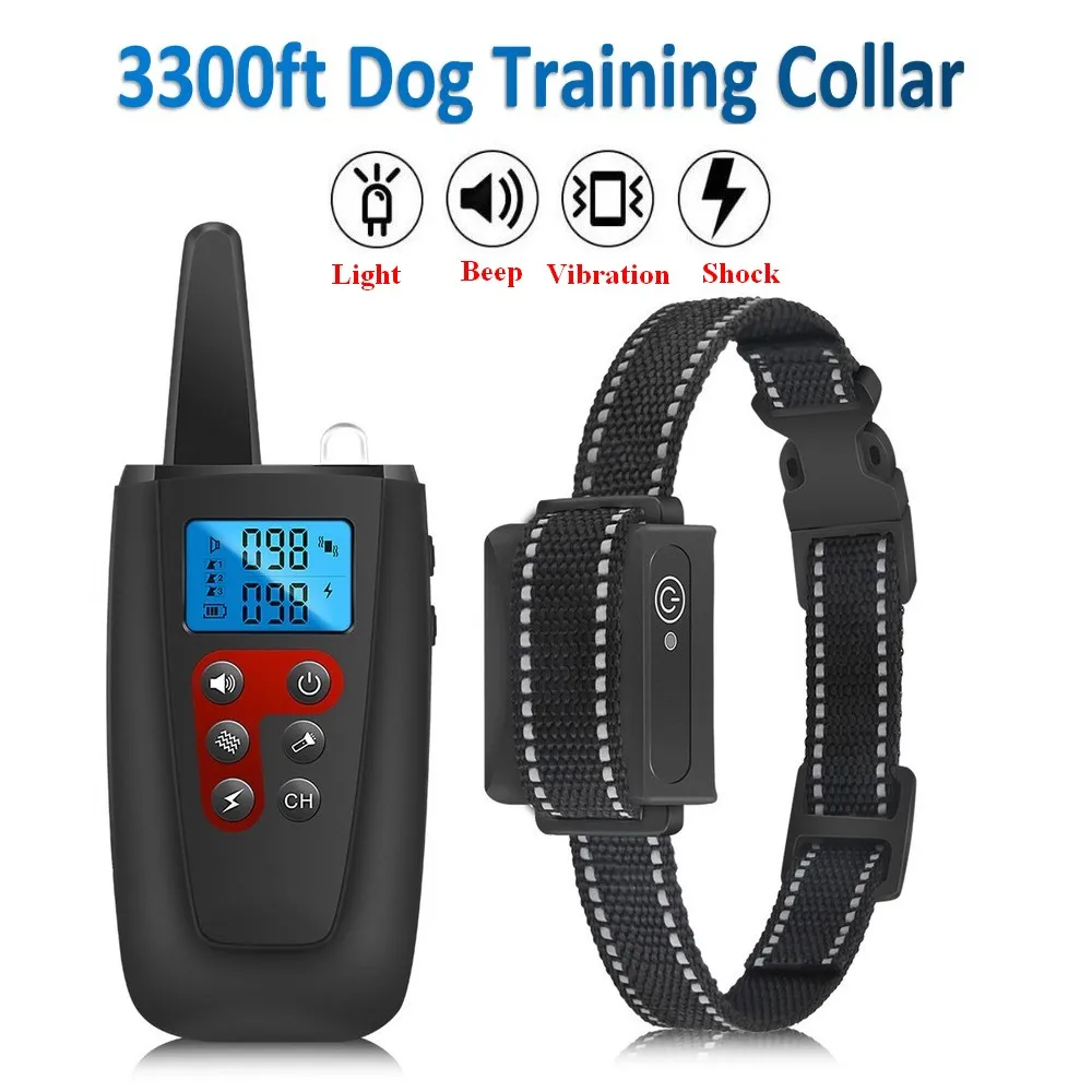 3300ft Pet Dog Training Collar IP67 Waterproof Rechargeable Long Standby Pet Training Collar Beep Vibration Shock Trainer PD526