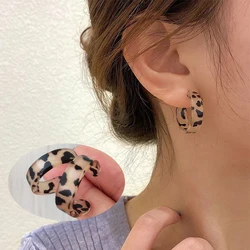 New Korean Statement Earrings for Women Brown Leopard Geometric Hoop Earrings Vintage 2024 Trend Fashion Jewelry Gifts Creative