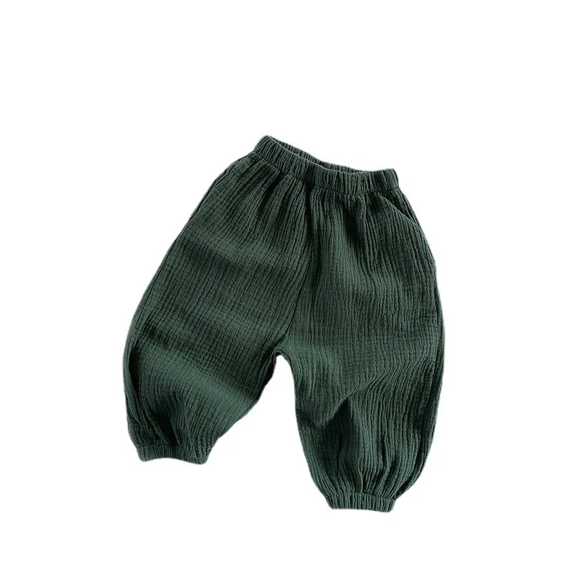 Kids Double Layer Cotton Harem Pants Elastic Waist Breathable Loose Casual Trousers Boys Girls Summer Anti Mosquito Pants