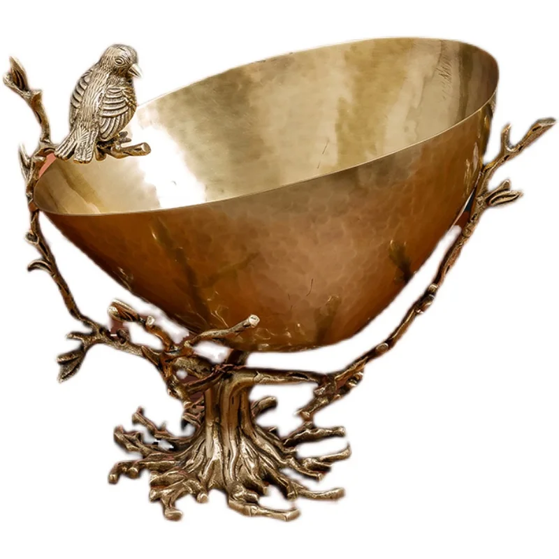 Nordic American Imported Handmade High-grade Brass Fruit Plate Luxury Large Fruit Basket Flower and Bird Candy Snack