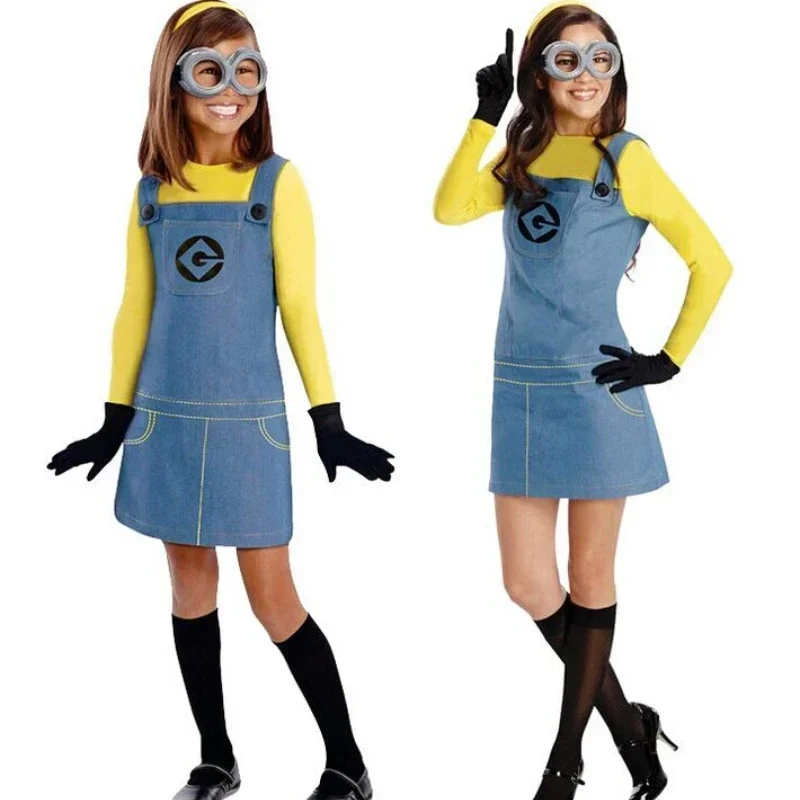 Anime Minions Full Family Cosplay Costume Steampunk Goggles Kid Adult Jumpsuits Masquerade Despicable Me Carnival Party Dress Up image 2