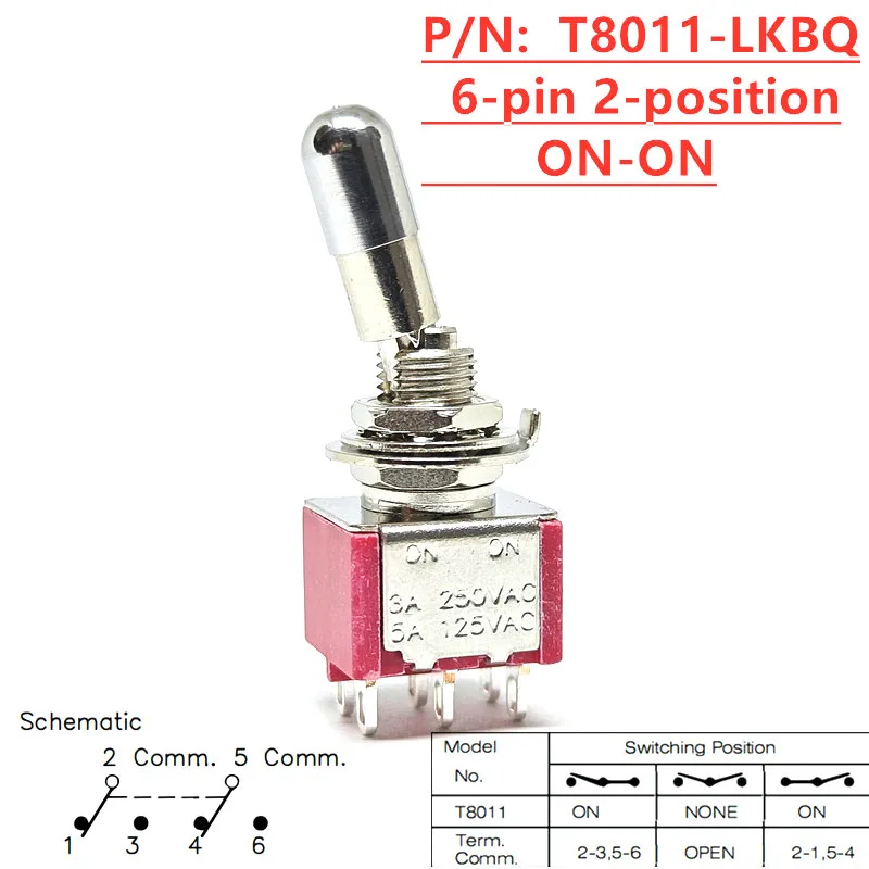 2PCS SH T80-T 6-Pin 2-Position Anti-Misoperation Toggle Head Switch with Pull Safety Lock Neck for Electronic Components