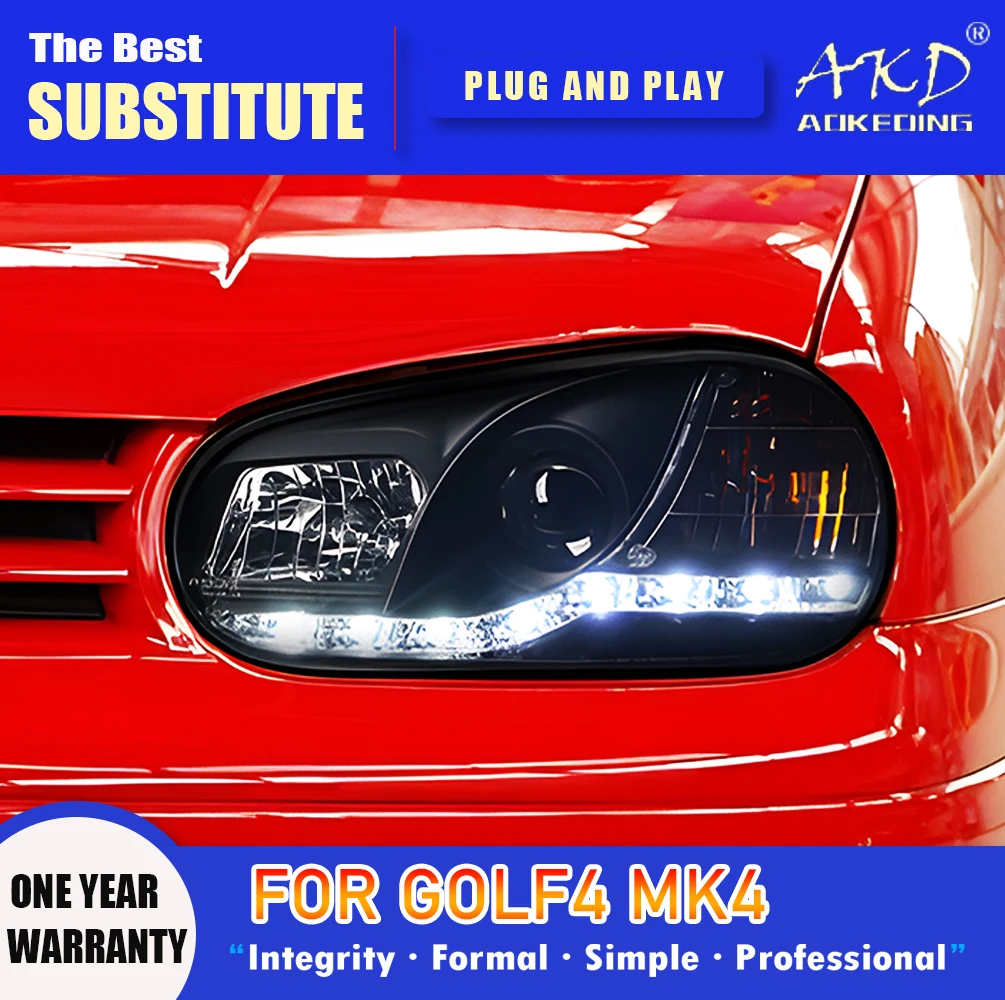 AKD-faros delanteros LED para VW Golf 4, lámpara de cabeza con señal de giro DRL, haz alto, Ojo de Ángel, lente de proyector, 2004-2008