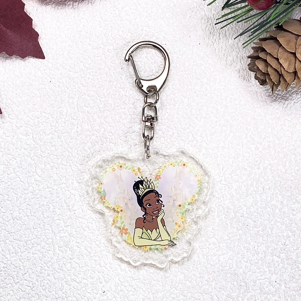 1/9Pcs Disney Princess Ariel Cinderella Tiana Keychain Accessories Acrylic Charms Pendant For Bag Key Holder Backpack Decoration - view 3