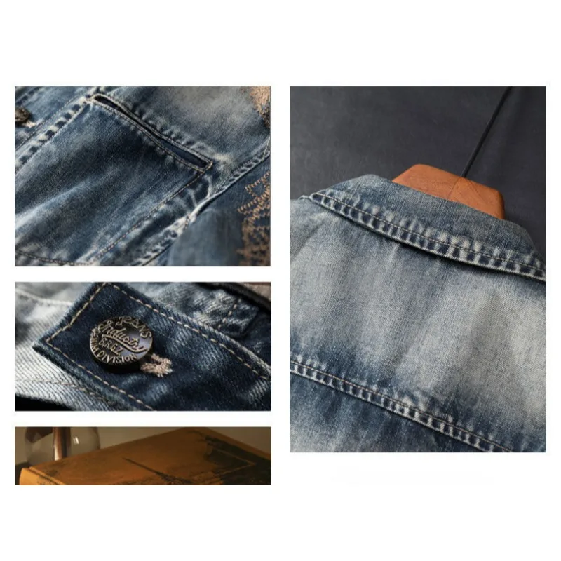 Spring New Denim Coat Men's Retro Wash Slim Jacket European Heavy Youth Embroidery Top Tide  High Appearance Level [Shop Sales]