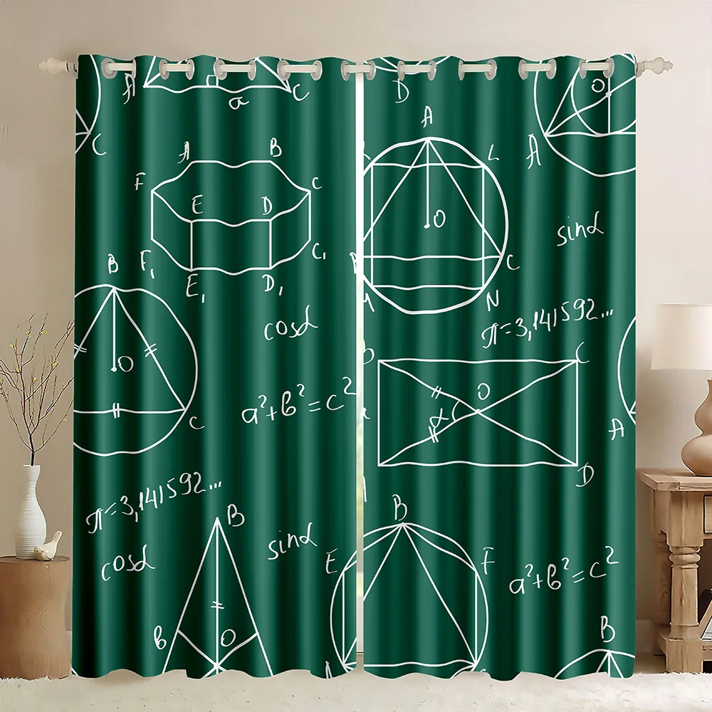 Window Curtain Mathematical Three-dimensional Model Formula On Green Chalkboard Background,Physical Formula Blackout Curtain